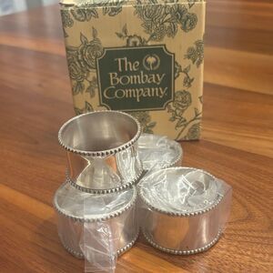 The Bombay Company Beaded Napkin Ring Silver Tone Set of 4 Made in India 3100716